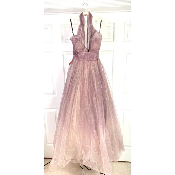NWT MAC DUGGAL GLITTER HALTER NECK LONG GOWN PURPLE OMBRE 20376 $398‎ - Picture 4 of 8
